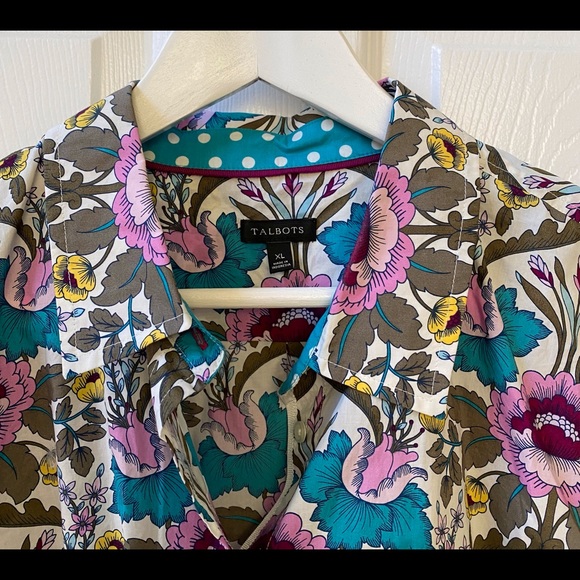 Talbots Bright Crisp & Colorful! Cotton Button Shirt XL - Picture 1 of 3